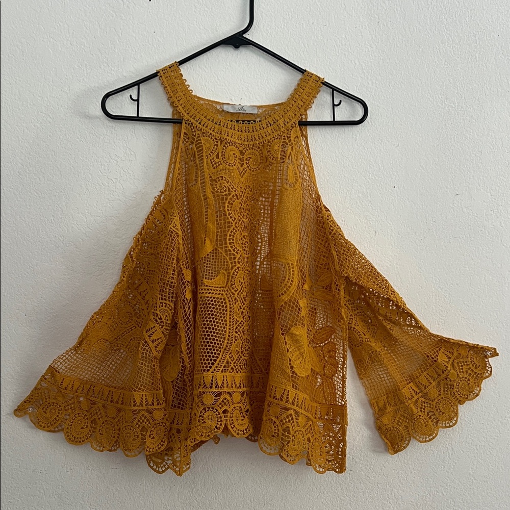 A3 Design Mustard Lace Halter Blouse